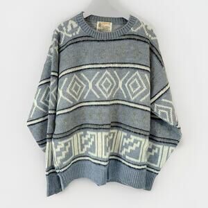 Vtg London Fog Sweater Knitwear Of Distinction 80s 90s Geometric Acrylic Sz L